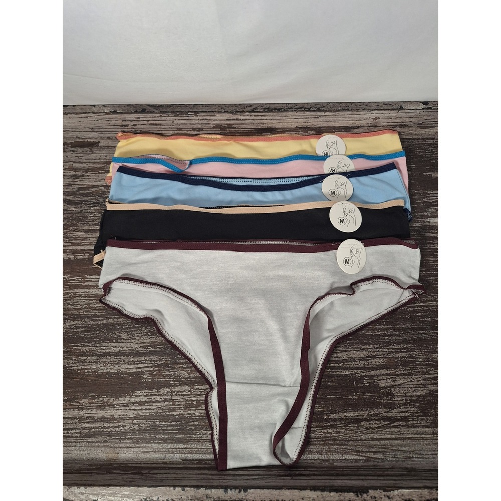5 Pack Womens Low Rise Bikini Panties Multi Color Contrast Trim Size Medium